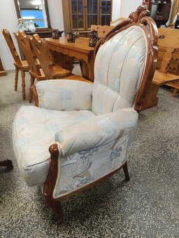 Zámecké křeslo 2 ks + konferenční stolek, i zvlášť, masív - 5