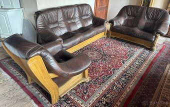 Rustikální kožená sedací souprava se stolkem, 4973 - 5