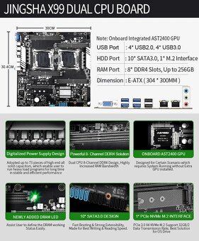 JINGSHA X99 Dual CPU Motherboard Socket LGA 2011-3 Support X - 5
