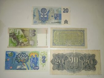 BANKOVKY 20 KČS 1944-1994, 5 RŮZNÝCH EMISÍ, NEPERF. - 5