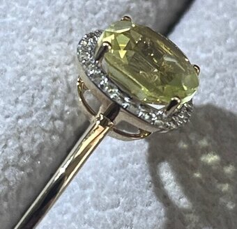 Zlatý Prsteň diamanty a Peridot - 5