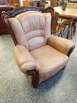 Rustikální kožené křeslo, masív, Nábytek s příběhem - 5