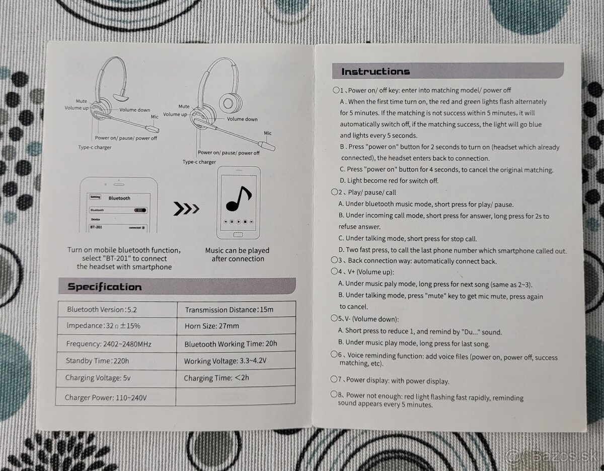 Bluetooth bezdrôtový headset - 6