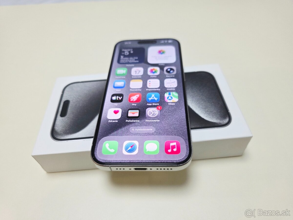 APPLE IPHONE 15 PRO 128GB WHITE TITANIUM, BATERKA 100% - 6