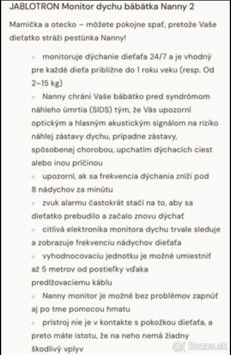 Monitor dychu JABLOTRON NANNY 2 - 6