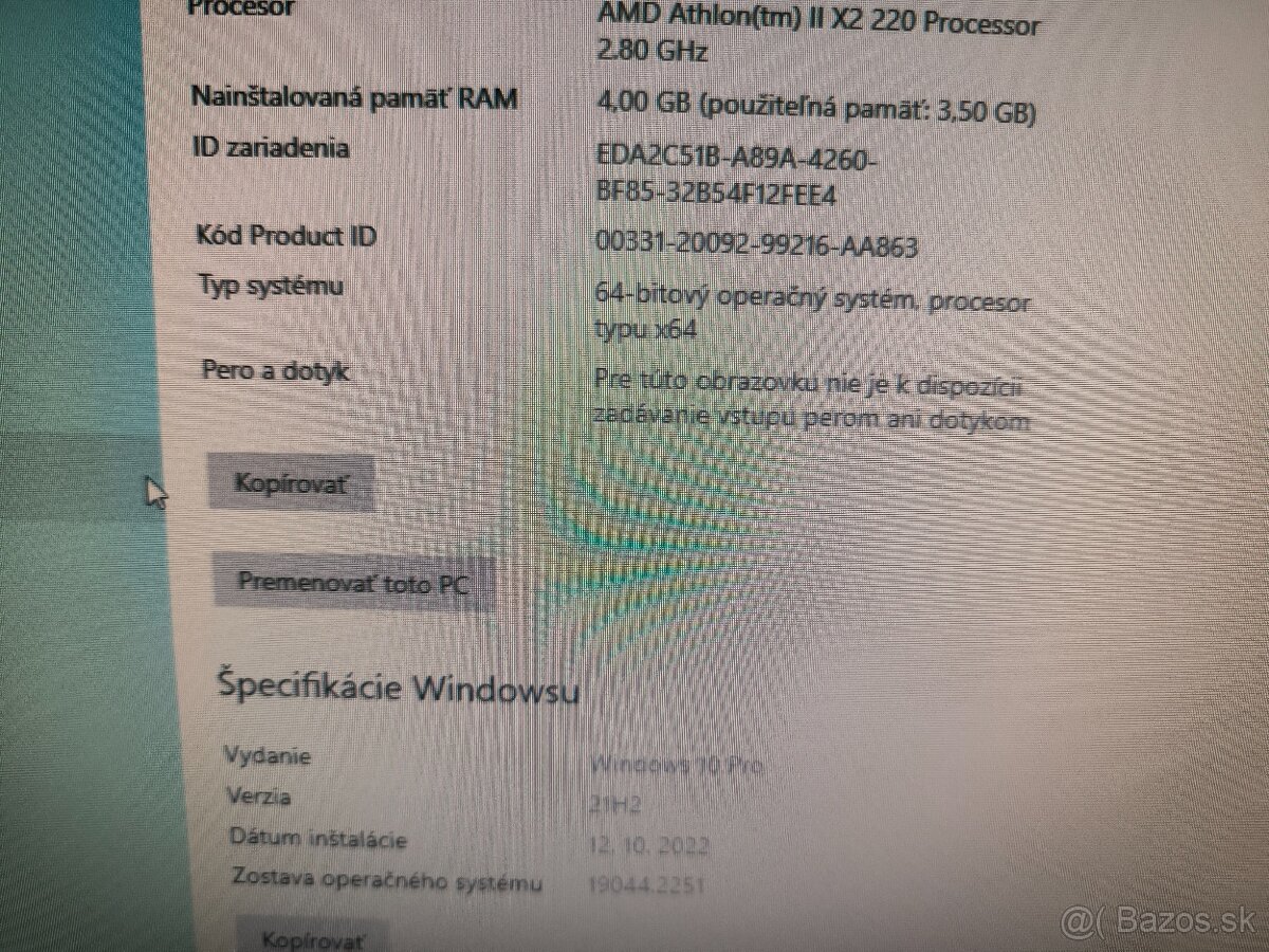 P: pocitac HP COMPAQ 6005 SSF, 4GB RAM, 128.GB SSD, AMD - 6