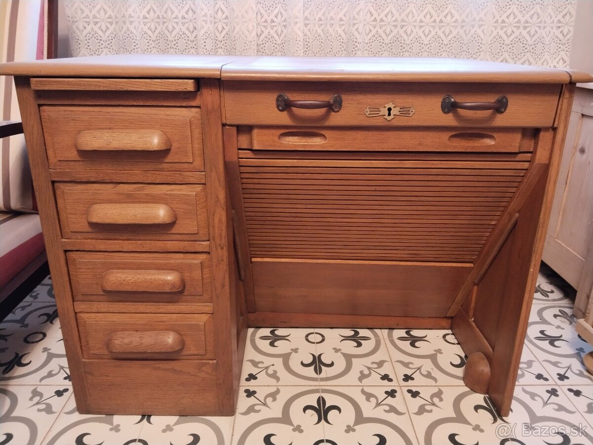 Starožitný, americký, psací stůl s roletou - 6