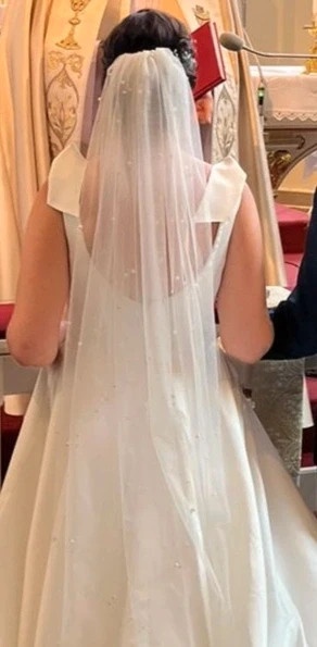 Svadobné šaty ( saténové ) + závoj + kruh pod sukňu - 6