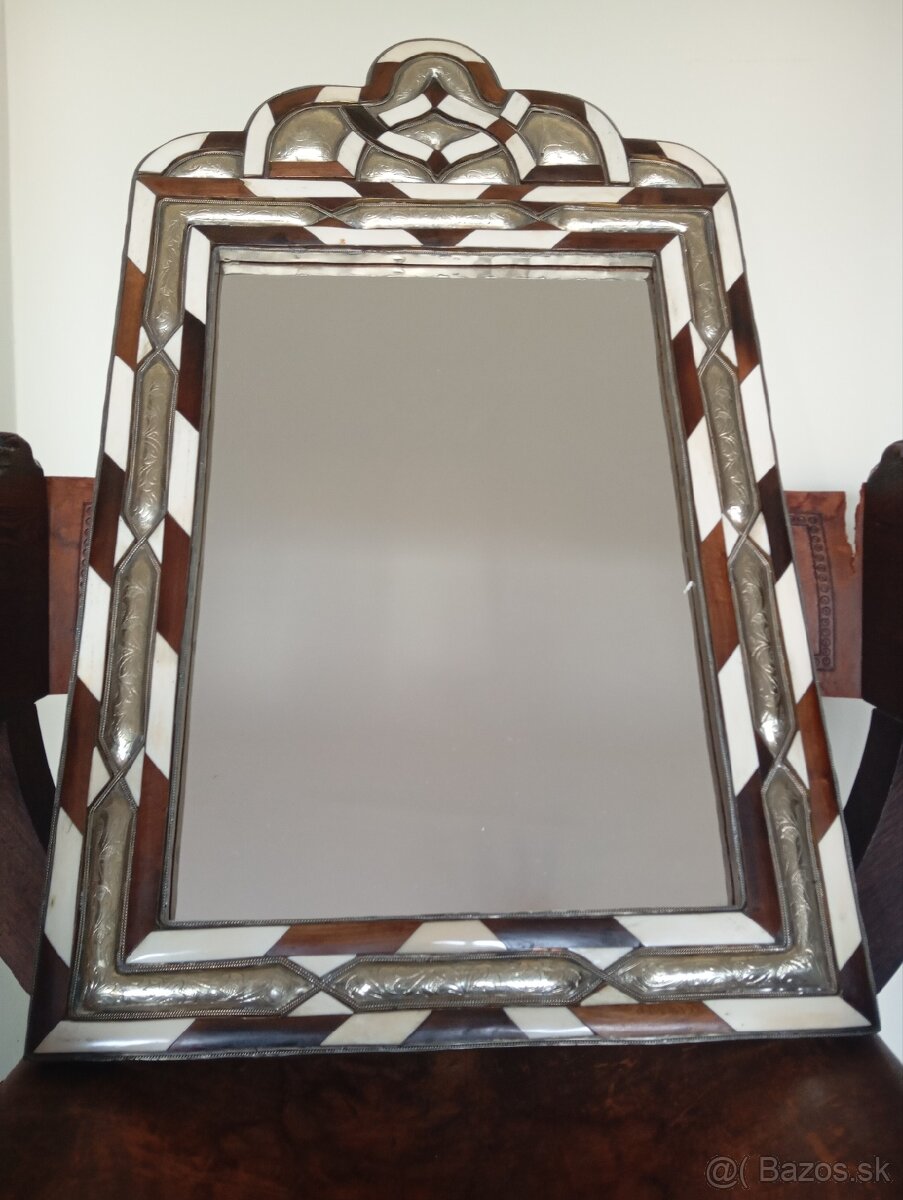 Starožitné zrkadlo - striebro a ťavie kosti, Marakesh - 6