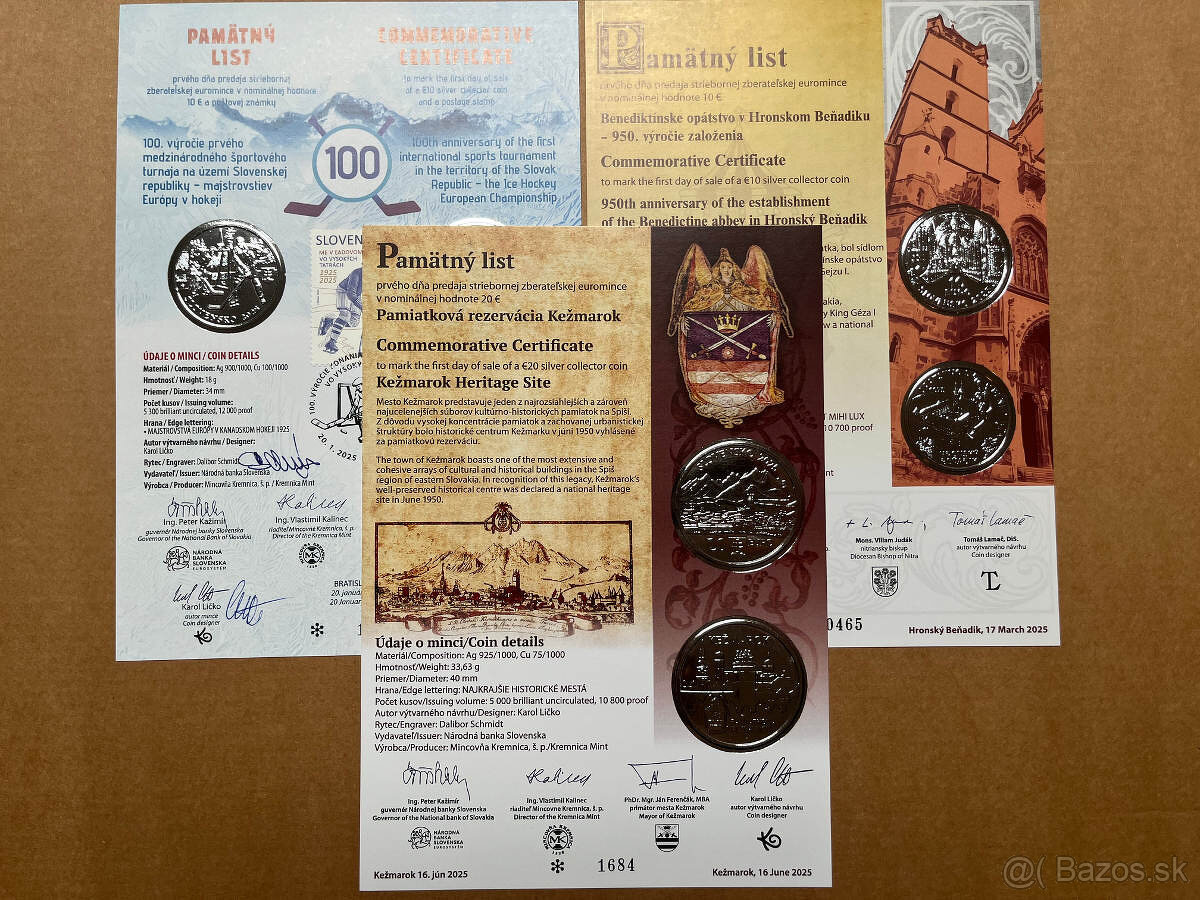 Predám pamätné listy k SK euro strieborným minciam - 6