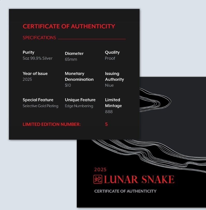 LUNAR SNAKE 5 Oz Strieborna minca 2025
- 6