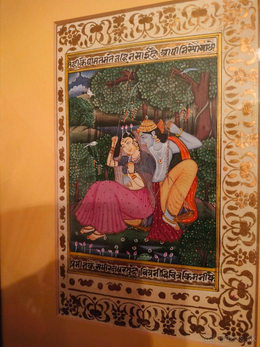 Starý obraz Orient Ručne malovaný list z rukopisu - 6