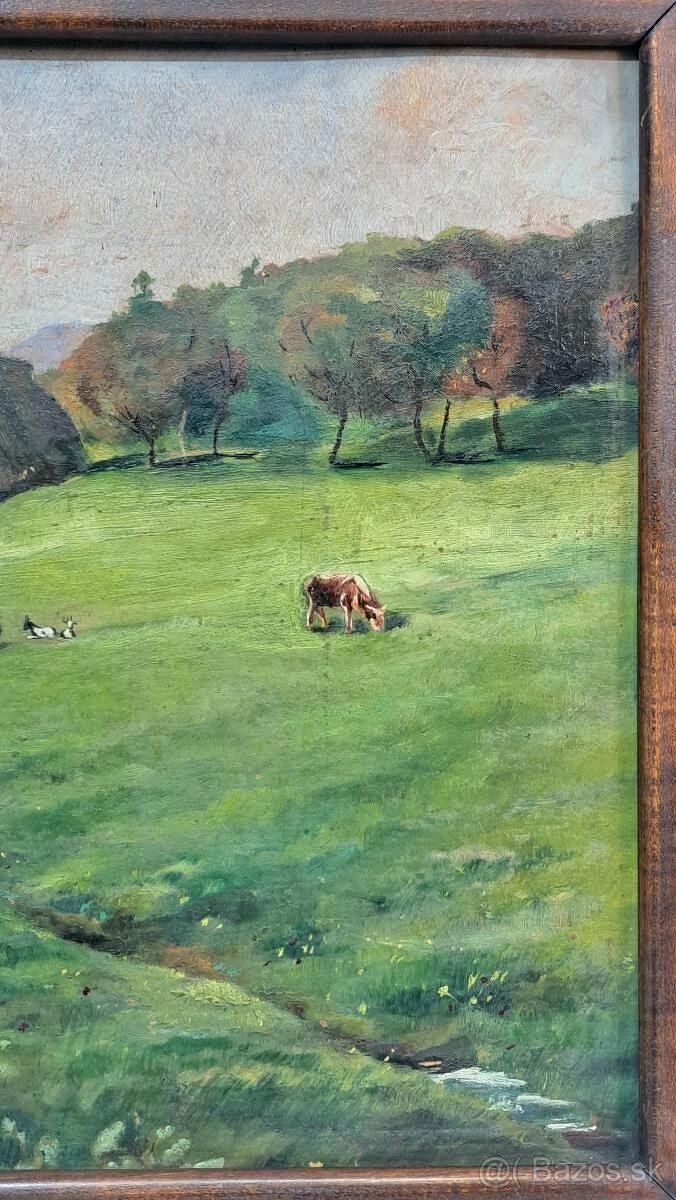 Starožitný obraz - Na pastve - olej - 6