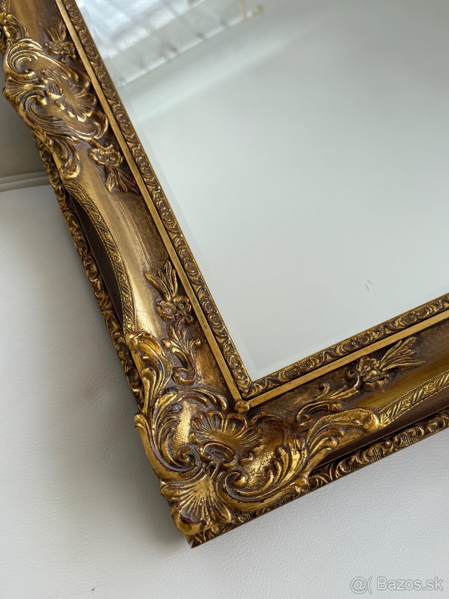 Luxusné zrkadlo s fazetou – ručne zlátené masív (82x62 cm) - 6