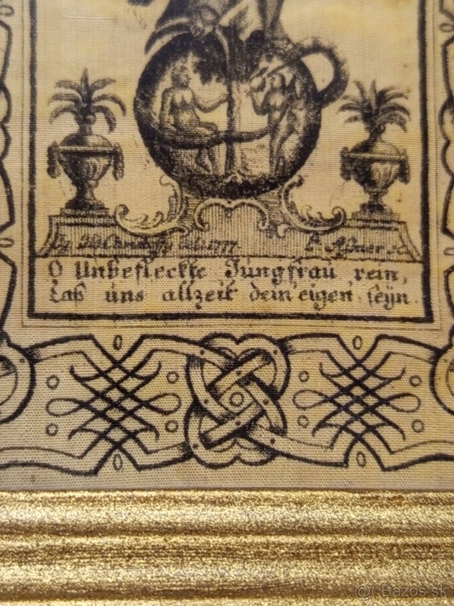 248-ročná baroková grafika na HODVÁBE (1777) - Leopold Assne - 6