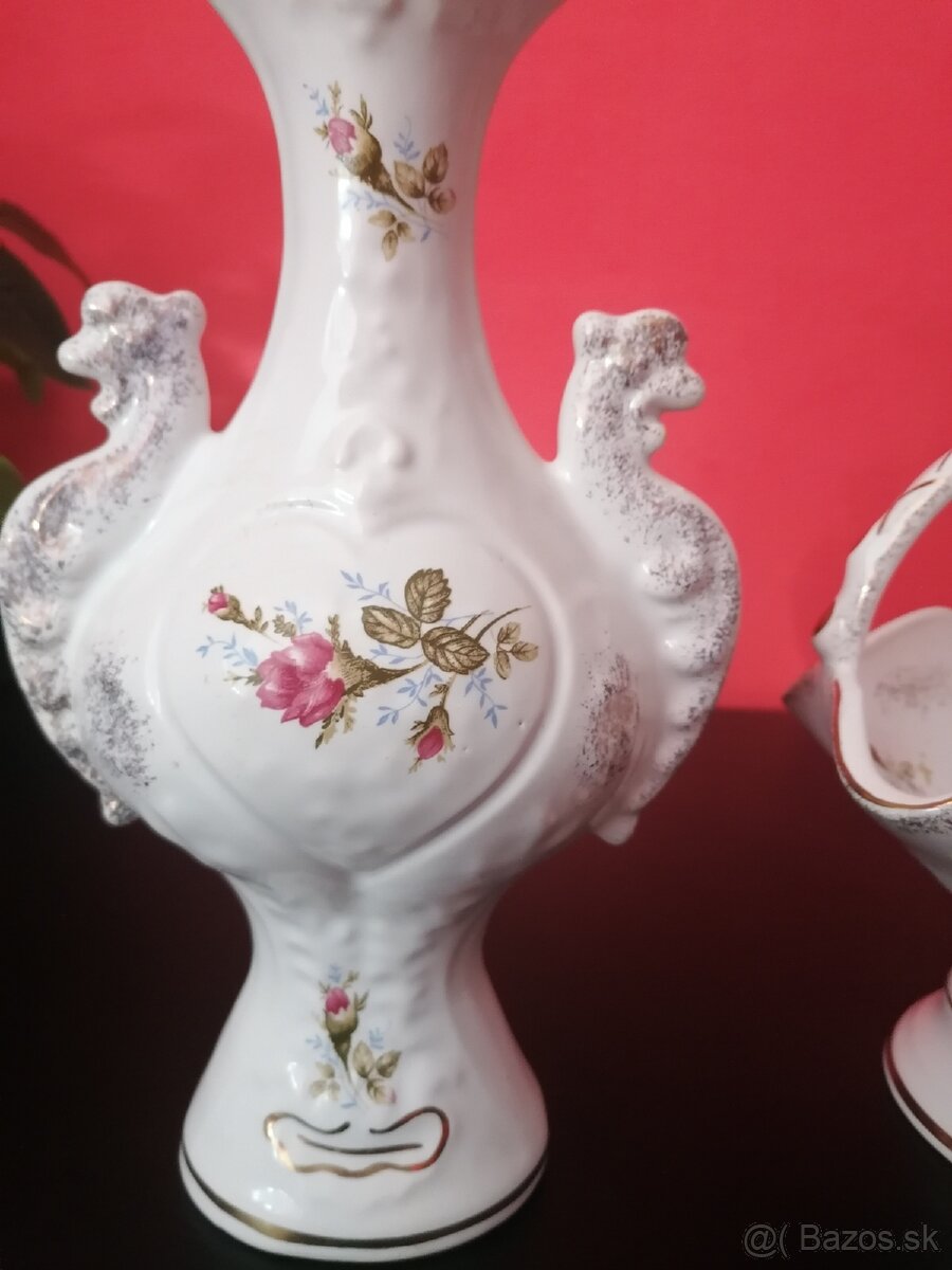 Porcelánová váza a košík - 6