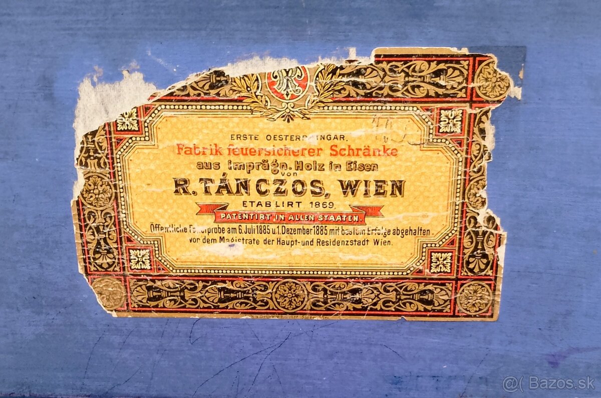 Starožitná ohňovzdorná schránka originál+klúč - 6