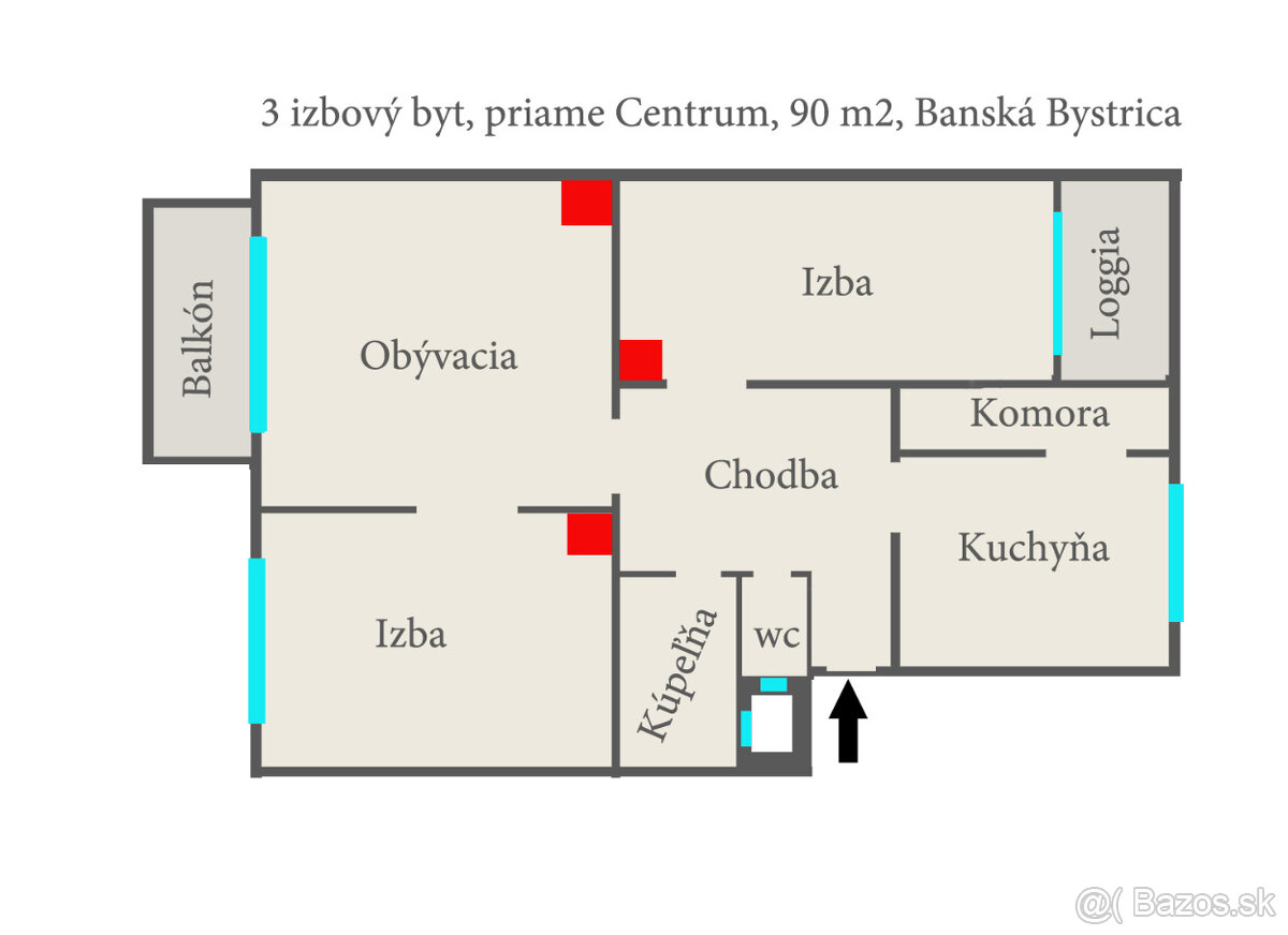 PRIAME CENTRUM BB / VLASTNÝ DVOR / 3i byt BB / 90 m2 - 6