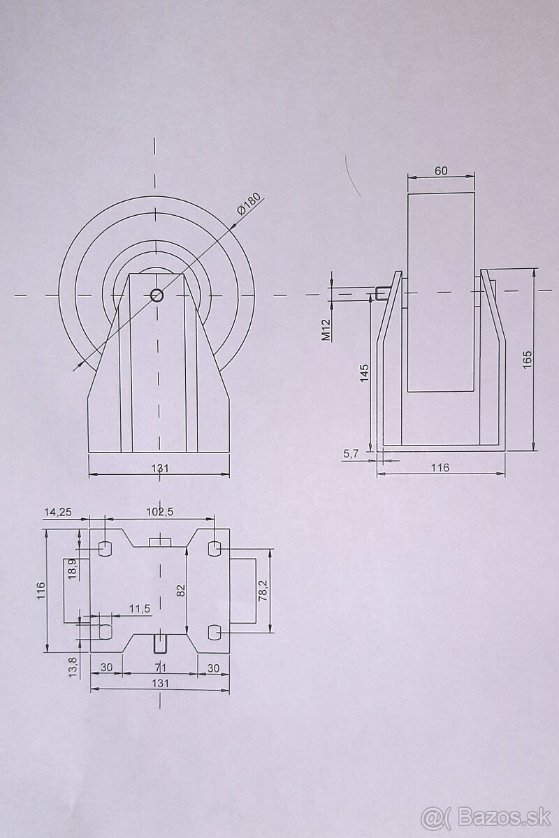 Liatinové koliesa na pevnej vidlici 180x60 - 6