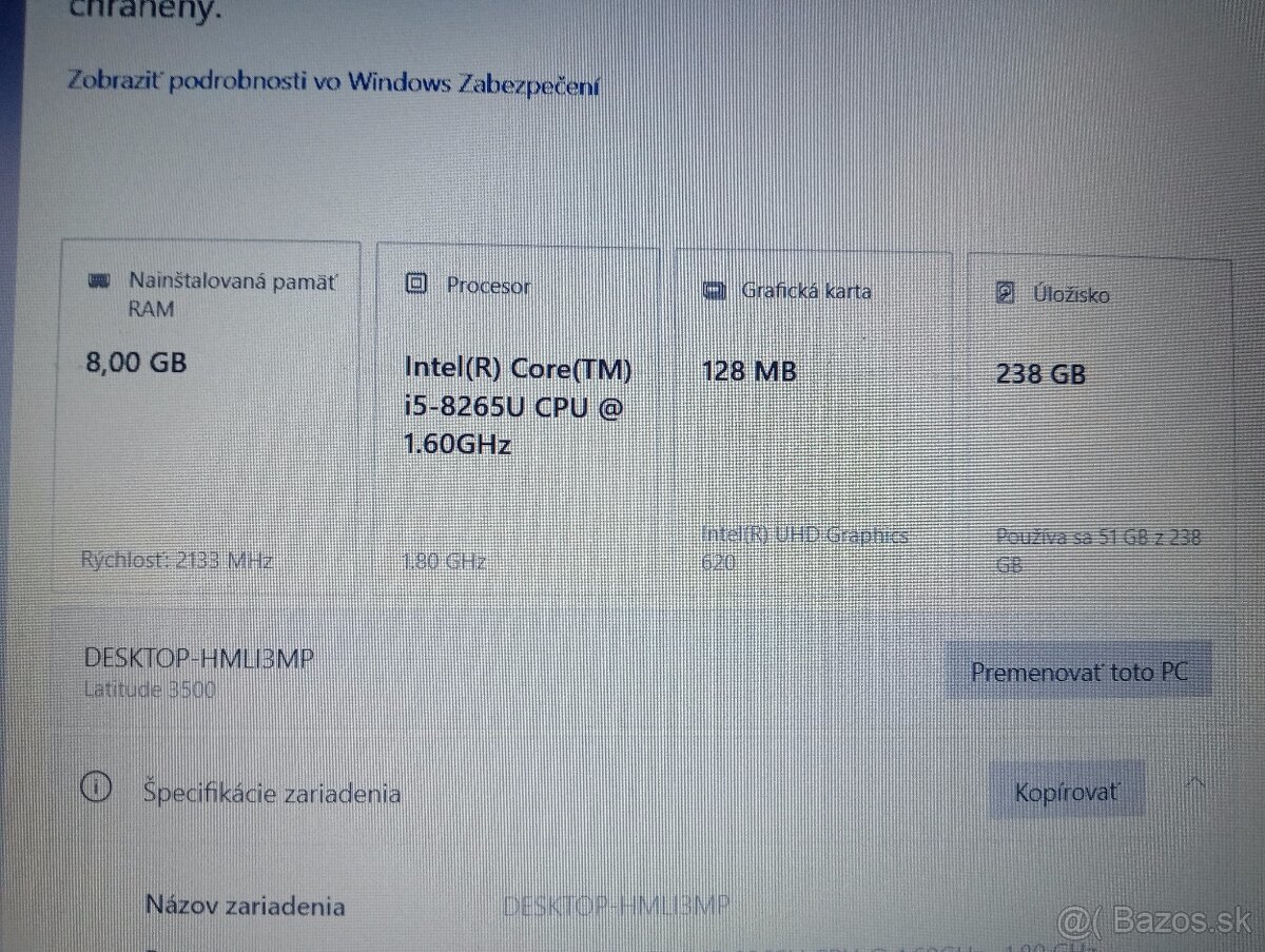 predám Dell latitude 3500 - Intel core i5 - 8gb ram - ssd - 6