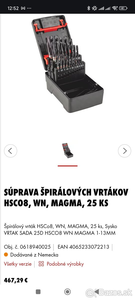 Würth cobaltové vrtáky HsCo8 Magma 1-13mm na titán, hardox - 6