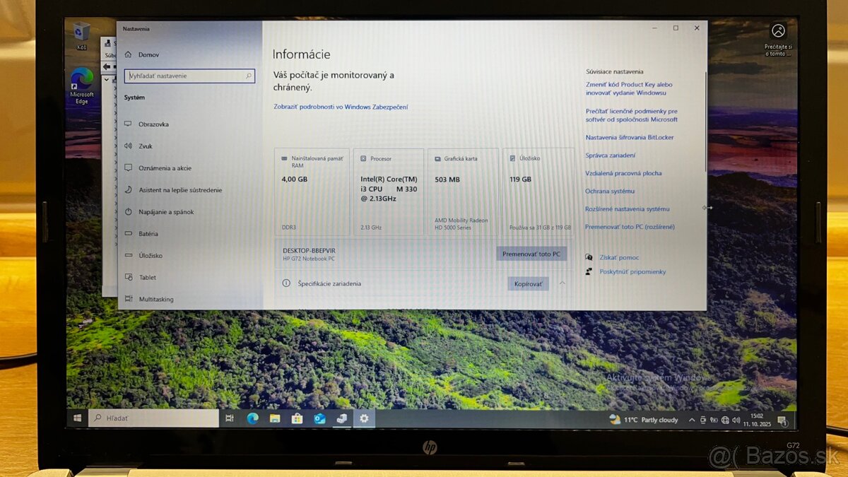 Predám starší Ntb hp g72 17” symbolická cena - 6
