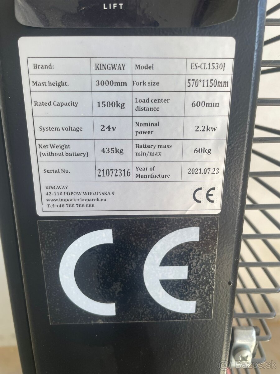 Elektrický paletový vozík CL1530, 3m - 6