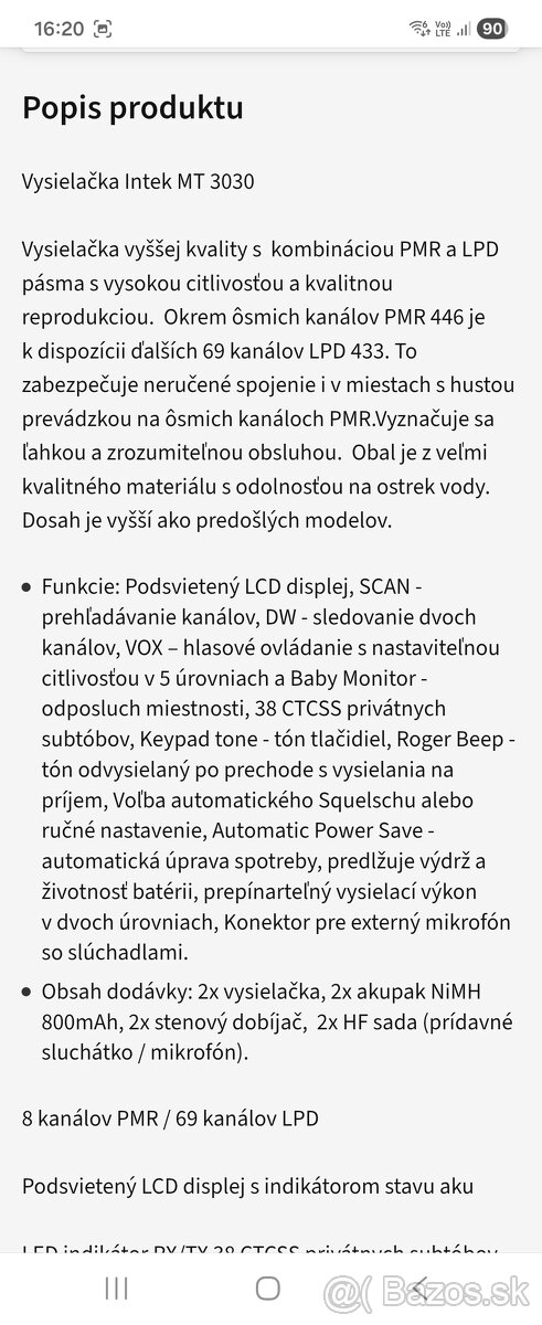 Vysielačka INTEK MT 3030 - 6