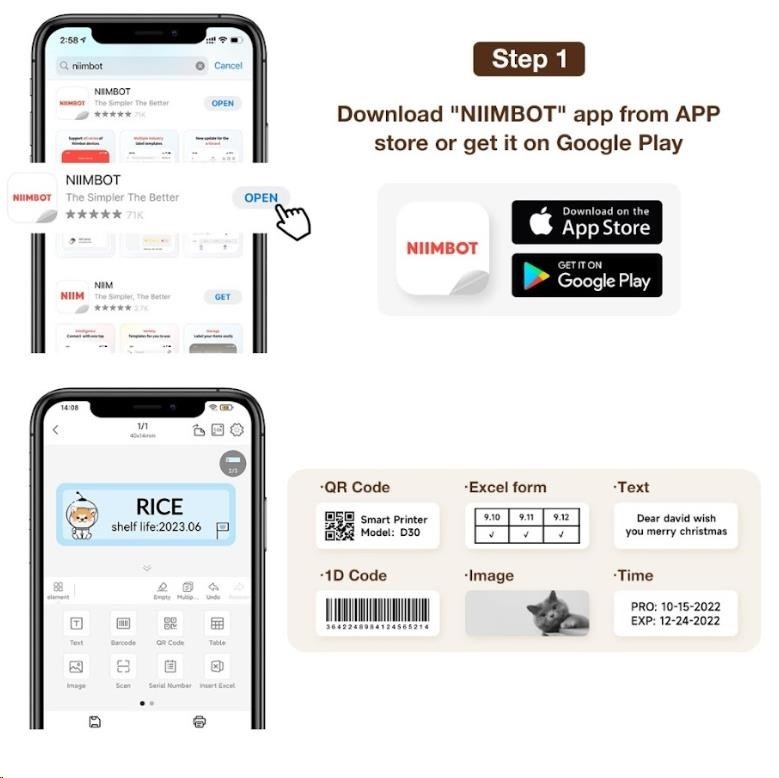Niimbot Tlačiareň štítkov D11 Smart, čierna/biela + rolka št - 6