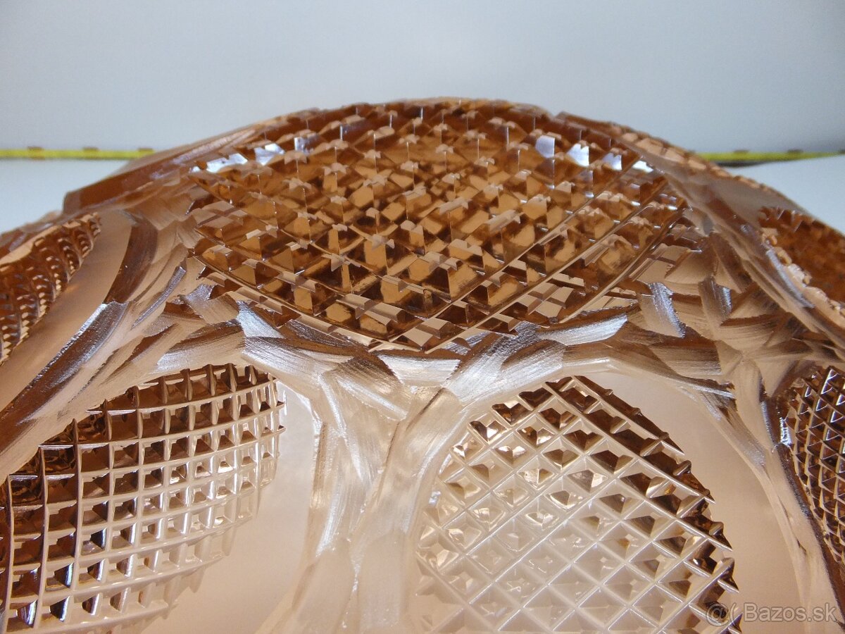 Bohatě broušená rosalinová velká mísa, váha 1713 g. - 6