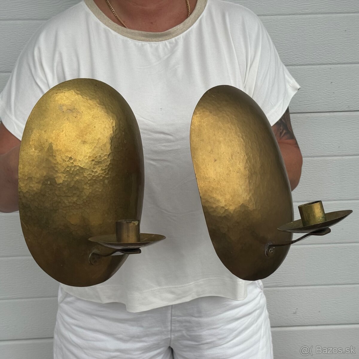 Starožitné mosazné nástěnné svícny v páru - 6