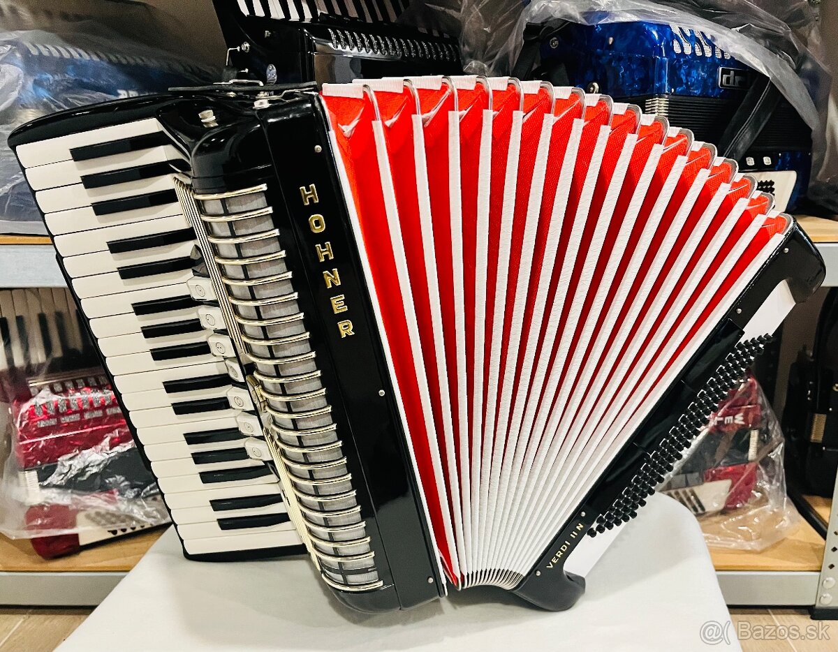 Predám akordeón Hohner Verdi II N- 96 Basový - 6