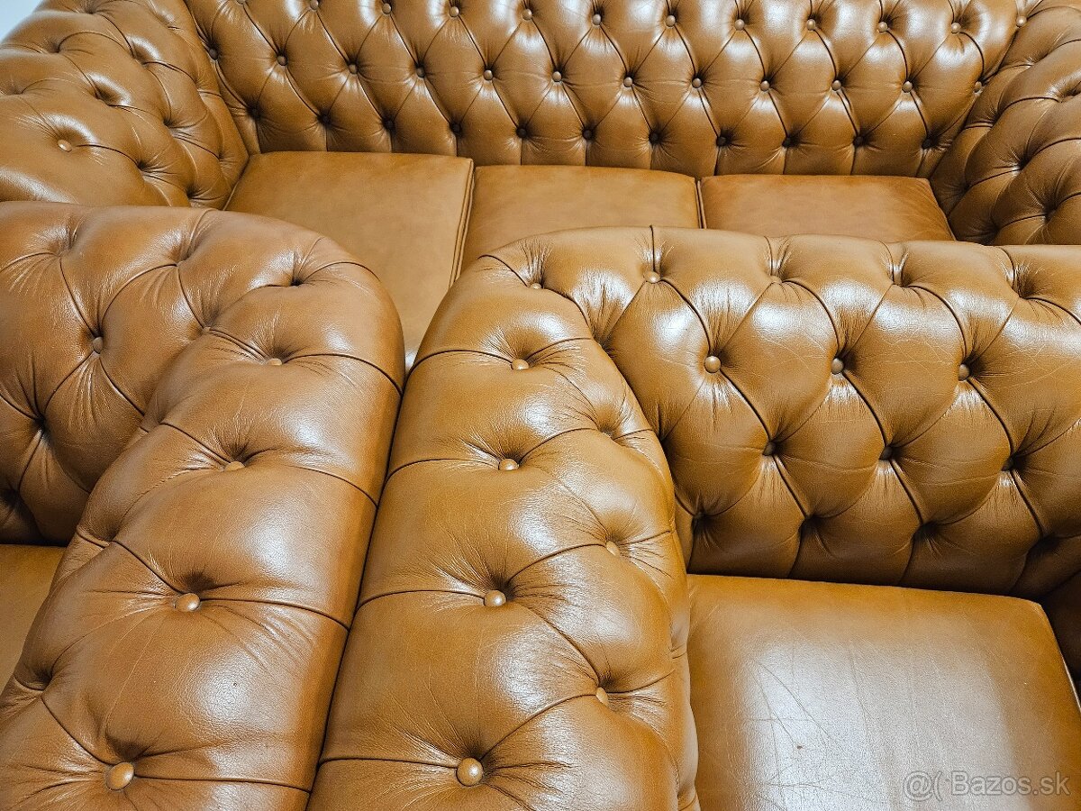 CHESTERFIELD ŠTÝL,TOP STAV,BLEDO HNEDÁ 3+1+1 - 6