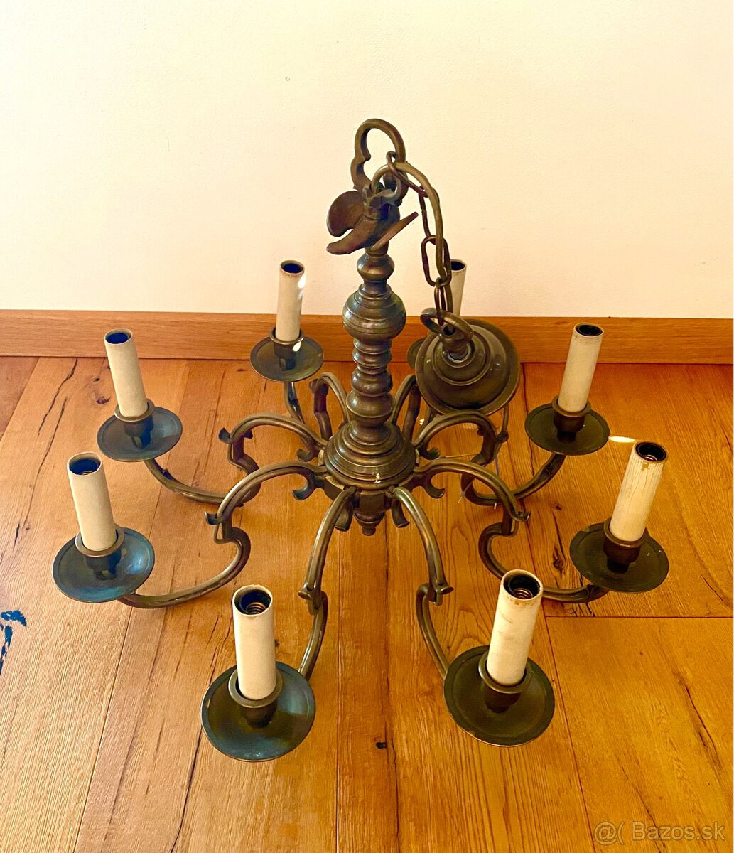 Starý krásný těžký mosazný lustr - 6