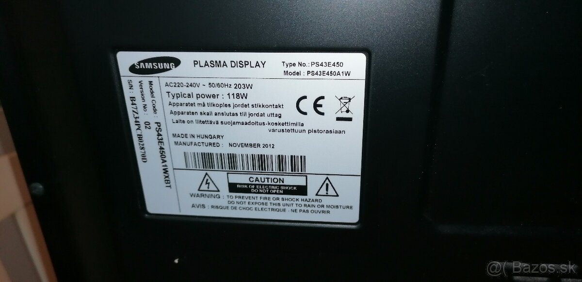 Predám plazmový Tv samsung PS 43E 450 A - 6