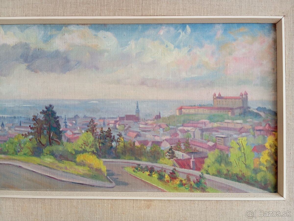 Krásny starý maľovaný slovenský obraz - Bratislava 88x48 cm - 6