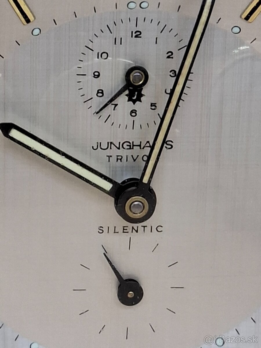 Predám funkčný budík JUNGHANS TRIVOX s predzvánaním zlatá fa - 6