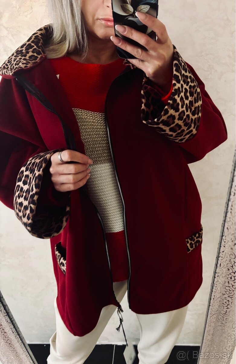 Damsky oversize kabatik bordo - 6