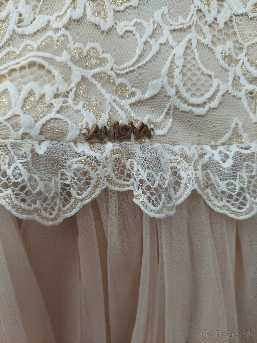 Spoločenské béžové šaty - 6