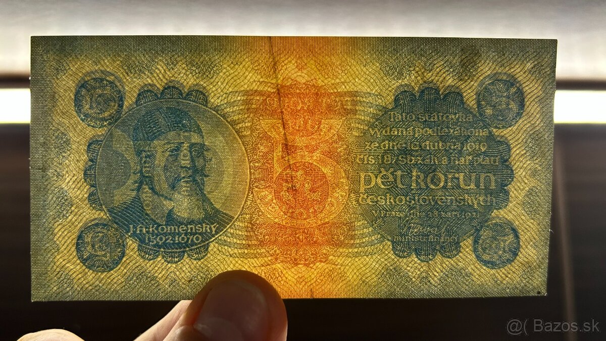 Bankovky 1.ČSR 5 korun 1921 Komenský - 6