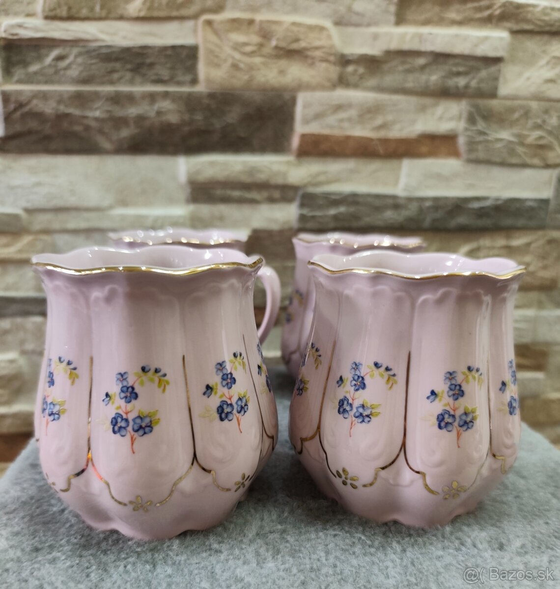 Růžový porcelán, 5 x hrníček - bucláček, Chodov - 6