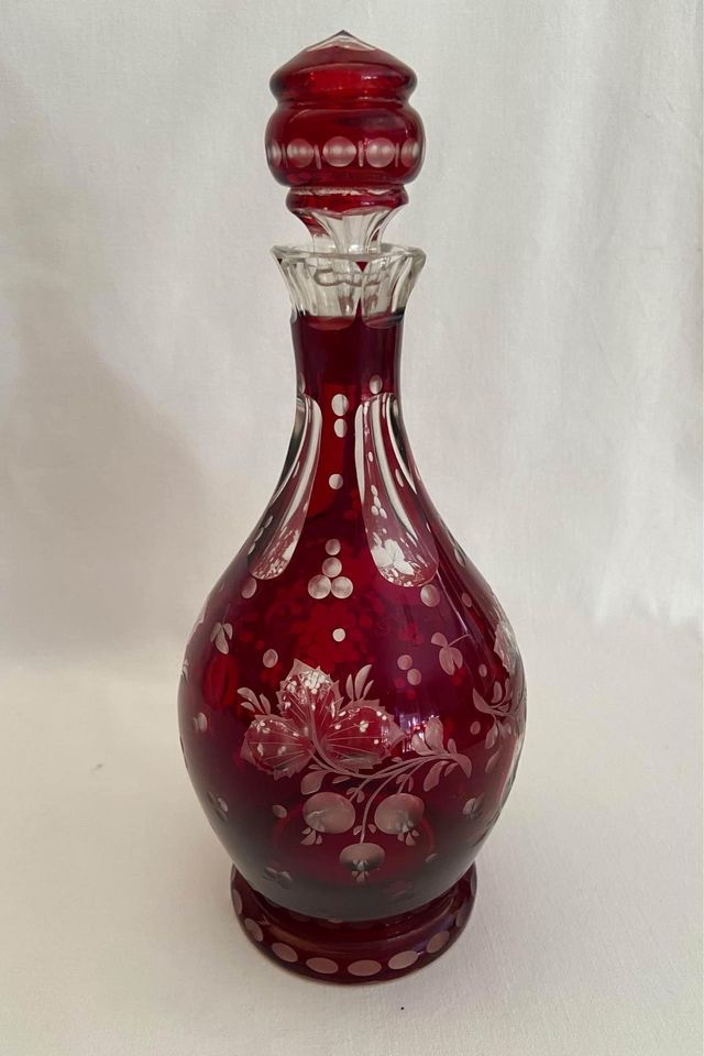 Fľaša brúsené rubínovú sklo - 6
