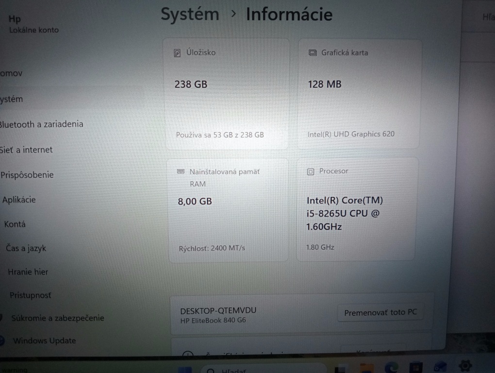 predám HP elitebook 840 g6 - Intel core i5 -8gb ram -ssd - 6