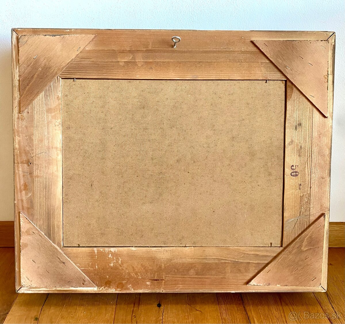 Starý obraz v krásném rámu, olejomalba na desce - 6