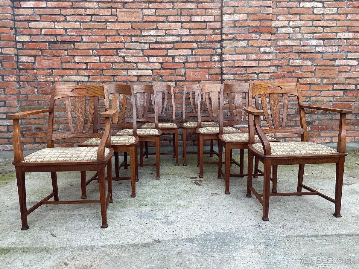 Originálne Jugendstil stoličky, 8 ks, dub, TOP STAV - 6
