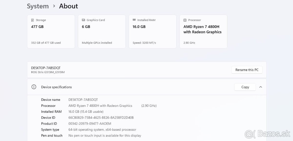 Asus laptop RTX 3060 - 6