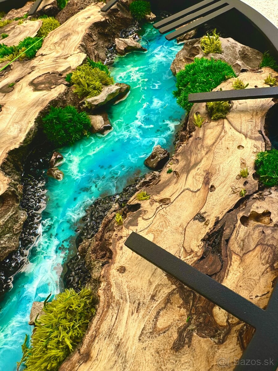 Machové hodiny s epoxidom 50cm priemer , Drevené hodiny 50cm - 6