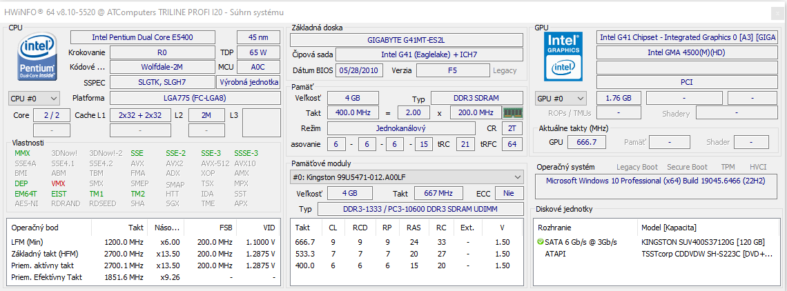 Gigabyte GA-G41MT-ES2L + Pentium Dual Core E5400, socket 775 - 6