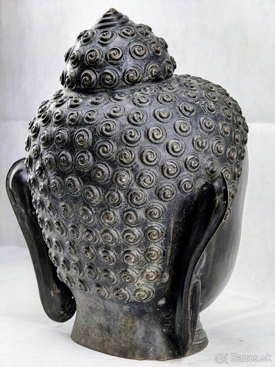 Veľká 42cm bronzová starožitná busta buddhu Gautamu -Thajsko - 6