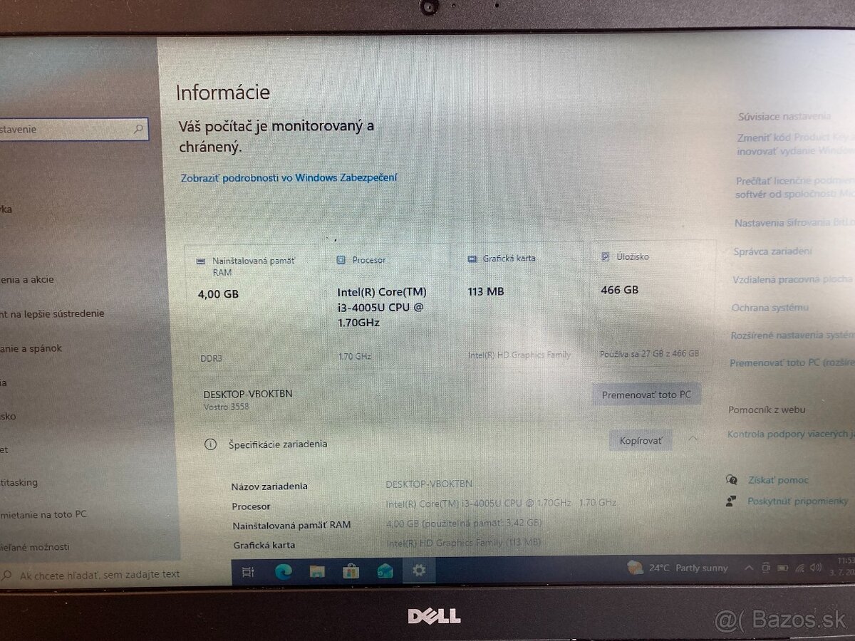 DELL VOSTRO 3558 i3-4005U 1.7GHz 4GB - 6